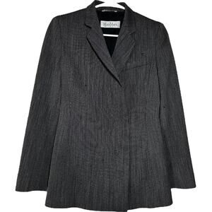 Max Mara Virgin Wool Blazer Suit Jacket Notched Collar Button Dark Gray 6